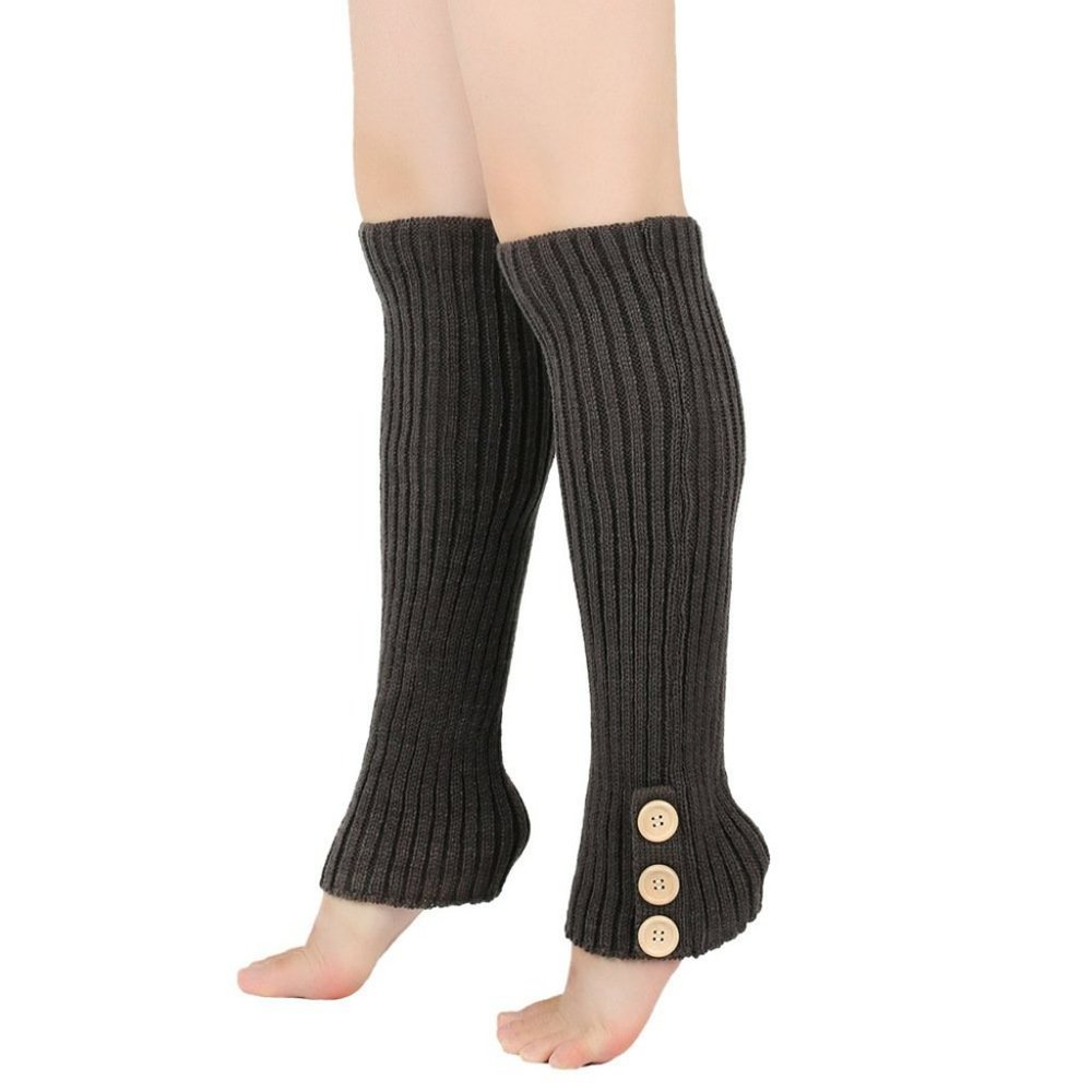 **HOST PICK** Gray Rib Knit Leg Warmers Button Accents 2 LEFT